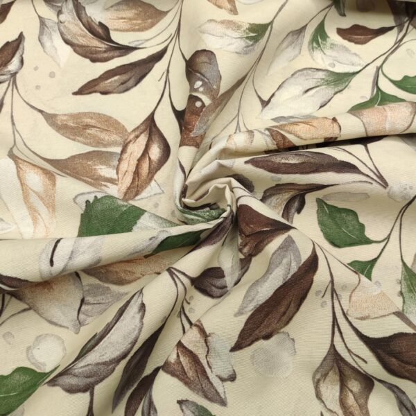 Tessuto Misto Cotone per arredo a fantasia motivo floreale beige - verde - marrone