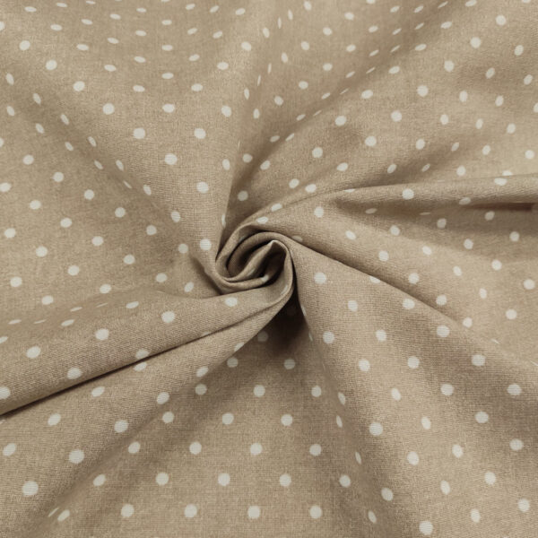 Tessuto Misto Cotone per arredo a fantasia motivo pois beige - bianco