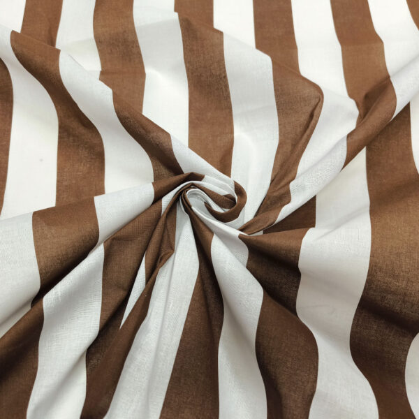 Tessuto Misto Cotone per tende ombreggianti motivo rigato bianco - marrone