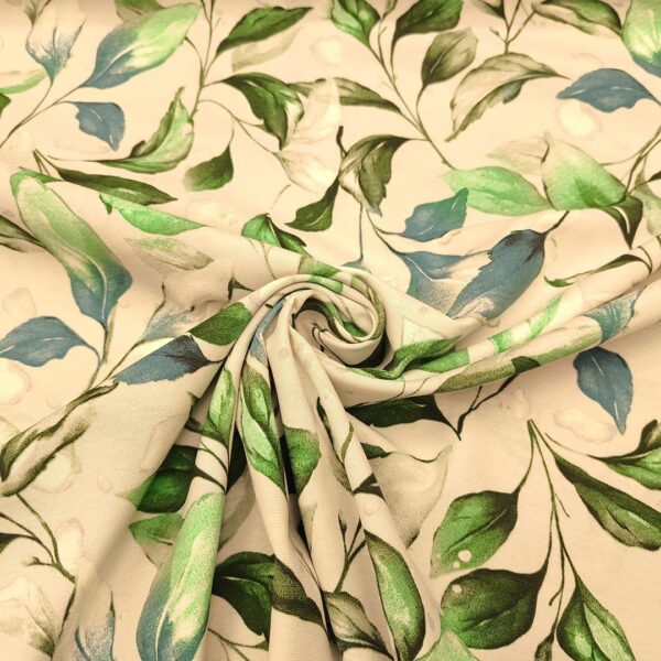 Tessuto Misto Cotone per arredo a fantasia motivo floreale panna - carta da zucchero - verde acqua