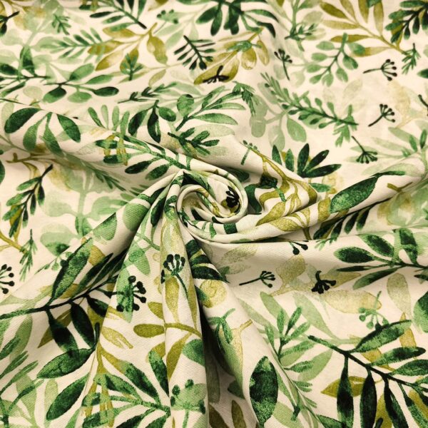 Tessuto Misto Cotone per arredo a fantasia motivo floreale verde brasile - verde acido - bianco