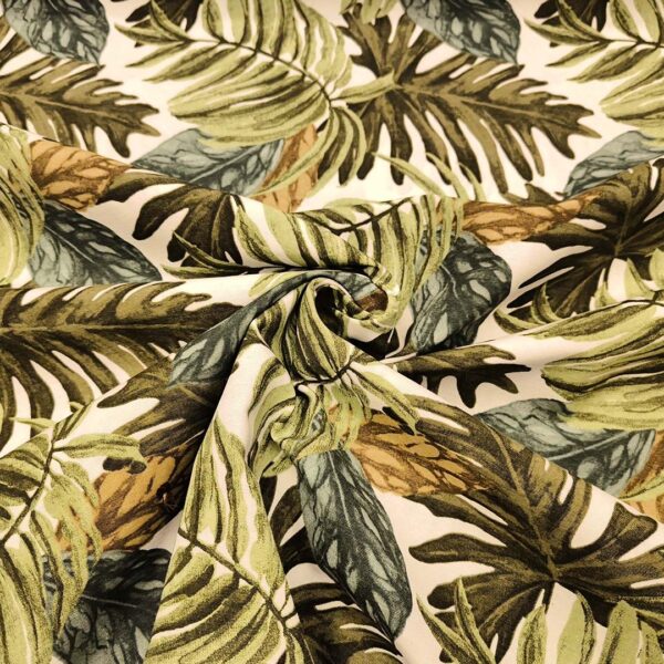 Tessuto Misto Cotone per arredo a fantasia motivo floreale verde - avocado - beige