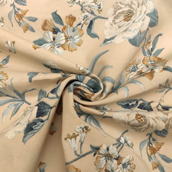 Tessuto misto cotone per arredamento a fantasia motivo floreale beige - coccio - carta da zucchero