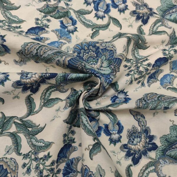 Tessuto misto cotone per arredamento a fantasia motivo floreale celeste - blu - verde
