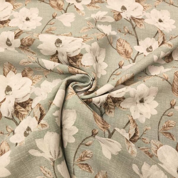 Tessuto Misto Cotone per arredo a fantasia motivo floreale verde salvia - bianco