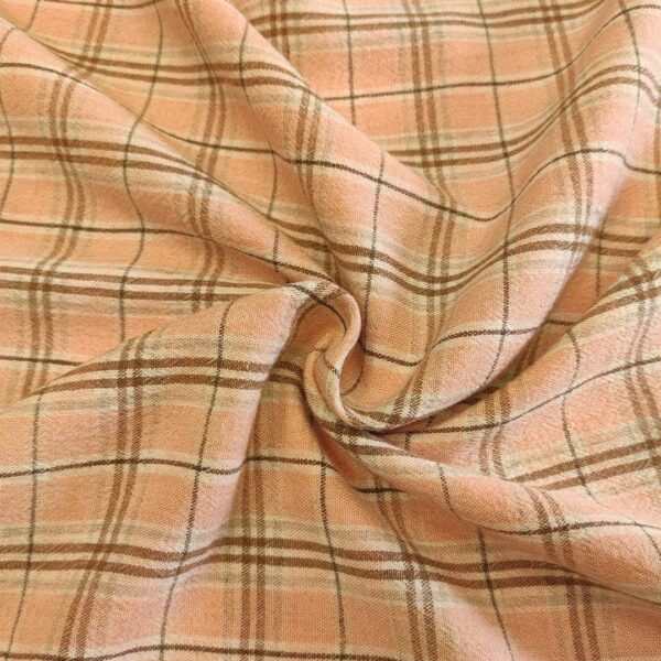 Tessuto Misto Lino a fantasia motivo quadri rosa chiaro - marrone