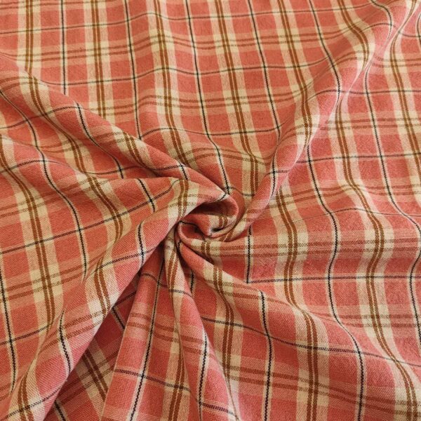 Tessuto Misto Lino a fantasia motivo quadri rosa - marrone