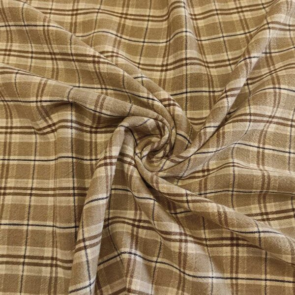 Tessuto Misto Lino a fantasia motivo quadri marrone - tortora