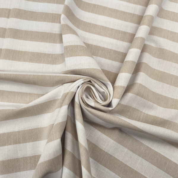 Tessuto Misto Lino a fantasia motivo rigato bianco - beige