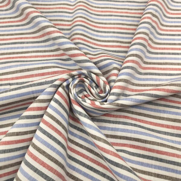 Tessuto Misto Lino a fantasia motivo rigato bianco - carta da zucchero - rosso