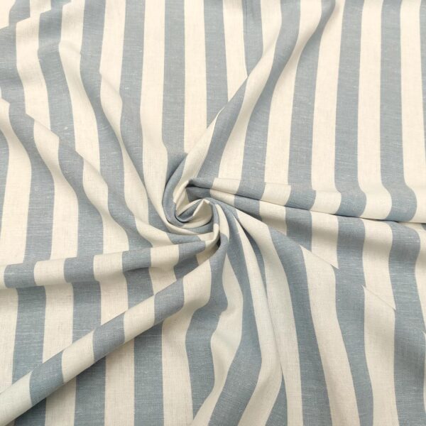 Tessuto Misto Lino a fantasia motivo rigato bianco - celeste