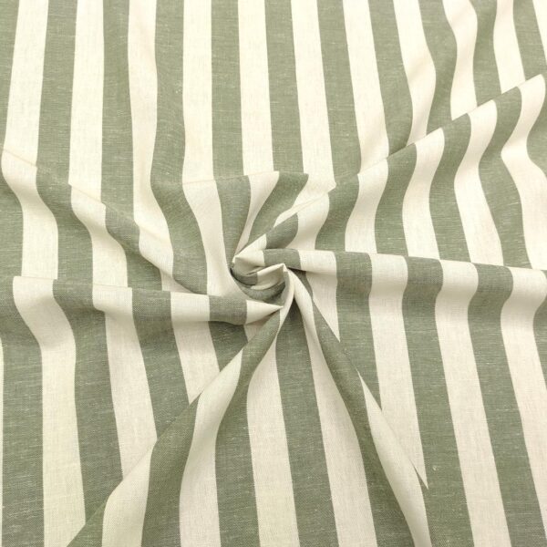Tessuto Misto Lino a fantasia motivo rigato bianco - verde militare