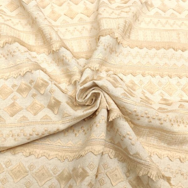 Tessuto Misto Lino ricamato motivo astratto beige naturale