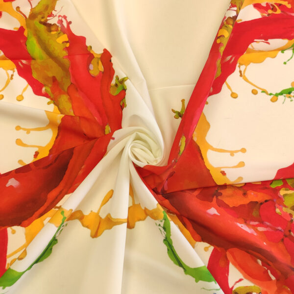 Tessuto Misto Viscosa a fantasia motivo astratto verde - rosso - ocra