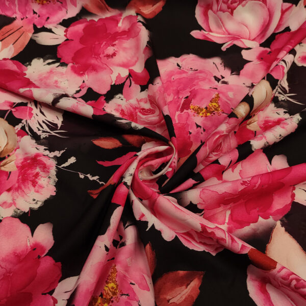Tessuto misto viscosa a fantasia motivo floreale fucsia - nero