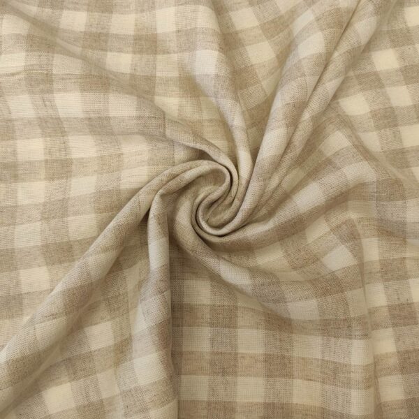 Tessuto Misto Lino a fantasia motivo quadri bianco - beige