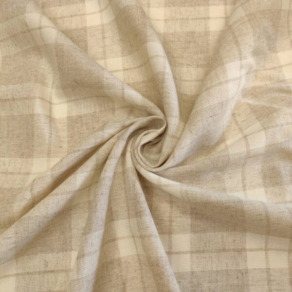Tessuto Misto Lino a fantasia motivo quadri panna - beige