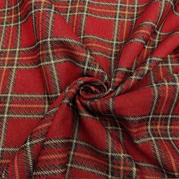 Tessuto Natalizio decorativo a fantasia gobelin con quadri rosso - verde