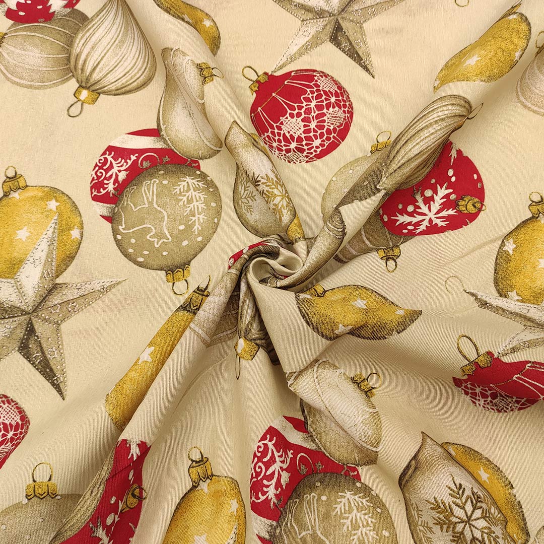 Tessuto Natalizio In 100% Cotone Con Elfi, Regali E Lanterne – 200x160 Cm, Certificato Öko-Tex, Bianco