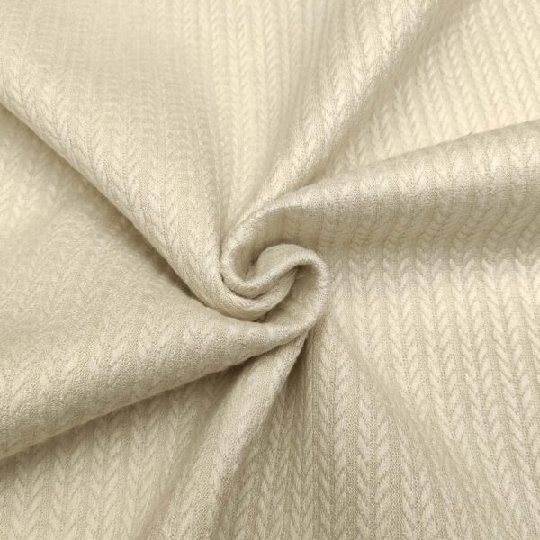 Tessuto Neoprene doppiato con maglia mano cashmere motivo Treccia tinta unita panna