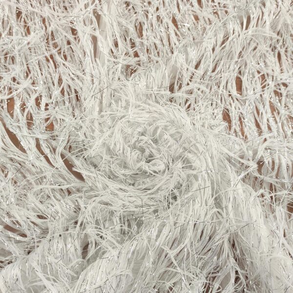 Tessuto organza con frange lurex bianco - argento