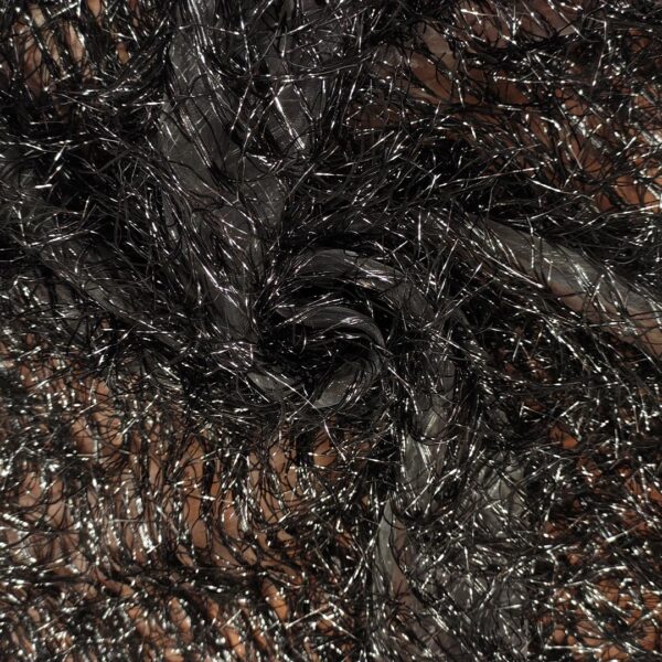 Tessuto organza con frange lurex nero