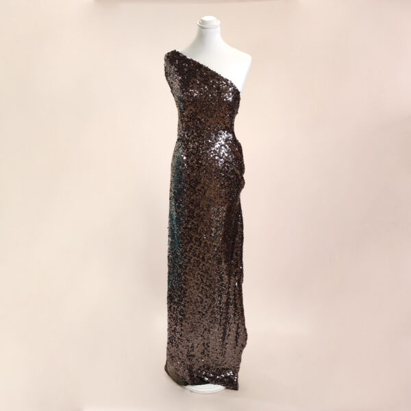 Tessuto Tulle Elasticizzato Ricamato con paillettes marrone