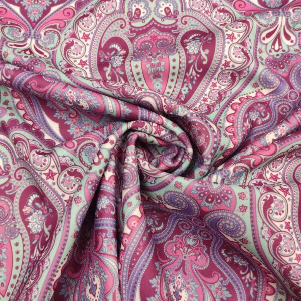 Tessuto per cappotto  Panno a fantasia motivo floreale cashmere vinaccio - acquamarina