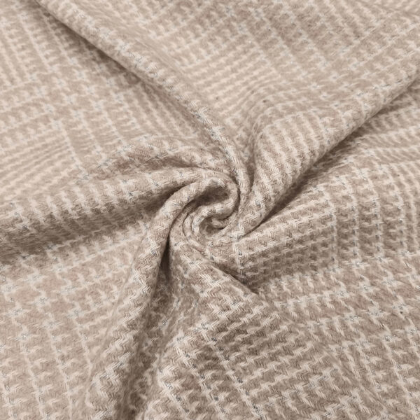 Tessuto per cappotto motivo quadri rosa cipria - panna - argento