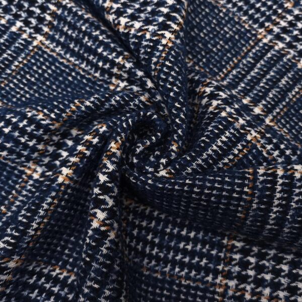 Scampolo di Tessuto per cappotto motivo quadri blu navy - bianco - ruggine