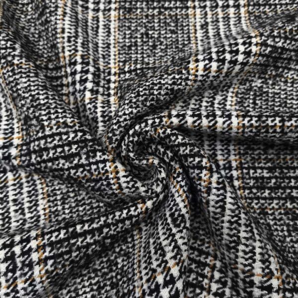 Tessuto per cappotto motivo quadri panna - nero - ruggine