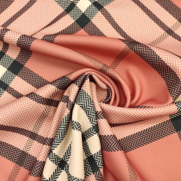 Tessuto per cappotto  Panno a fantasia motivo quadri rosa - nero - panna