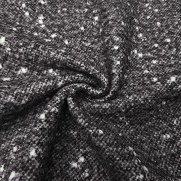 Tessuto per cappotto motivo tweed bianco - nero - viola