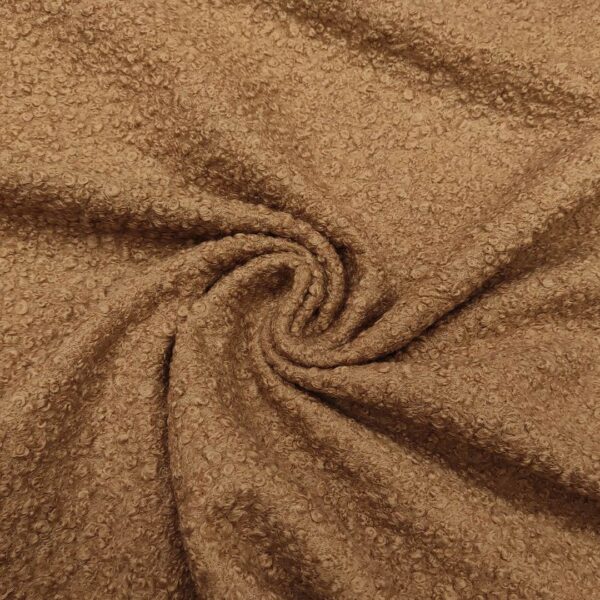 Tessuto per cappotto bouclé tinta unita cammello