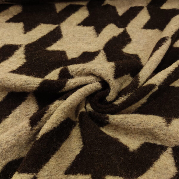Tessuto Lana Cotta motivo pied de poule marrone - beige