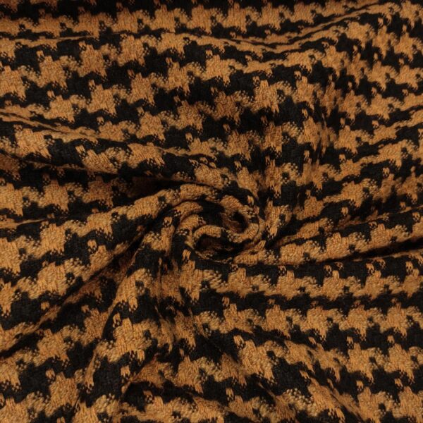 Tessuto per cappotto motivo pied de poule nero - marrone