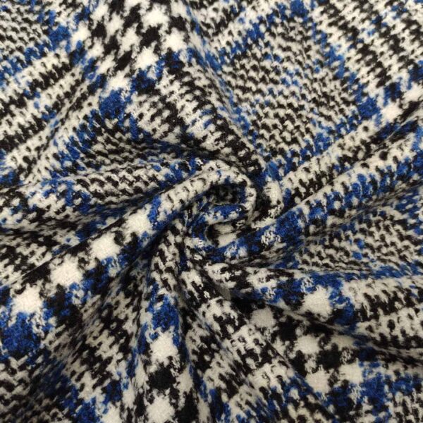 Tessuto per cappotto motivo quadri bianco - nero - blu