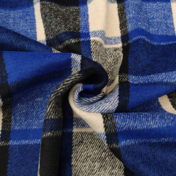 Tessuto per cappotto motivo quadri blu elettrico - bianco - nero