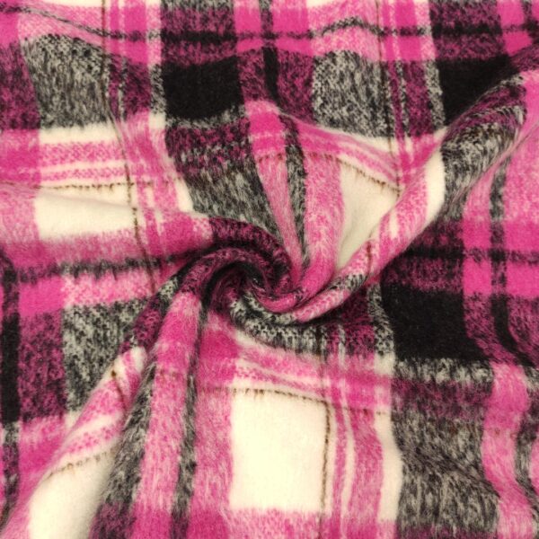 Tessuto per cappotto motivo quadri fucsia - bianco - nero