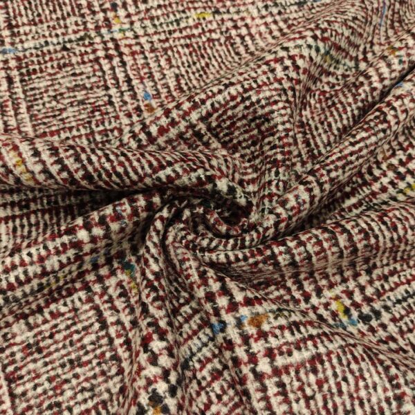 Tessuto per cappotto motivo quadri grigio - nero - rosso