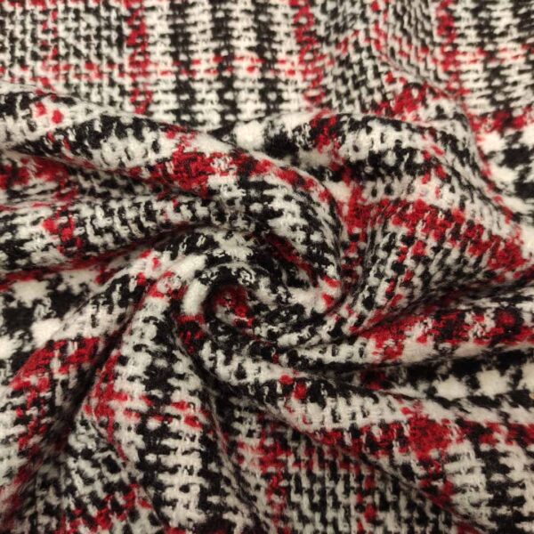 Tessuto per cappotto motivo quadri bianco - nero - rosso