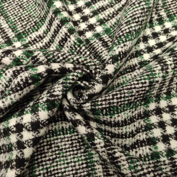 Tessuto per cappotto motivo quadri verde - nero - bianco