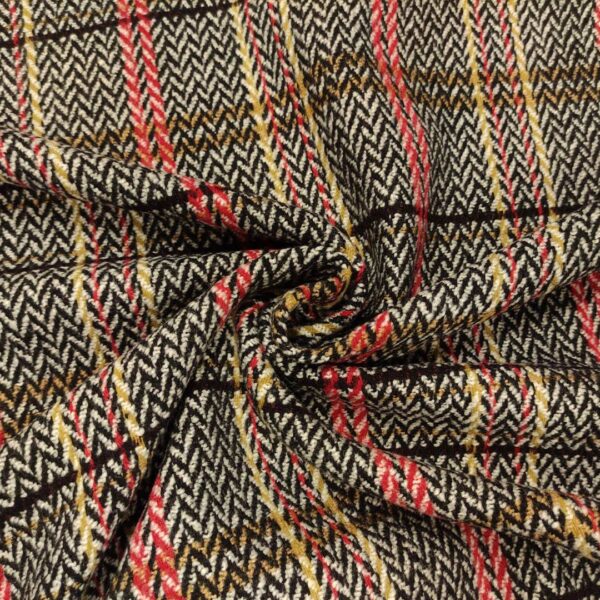 Tessuto per cappotto motivo spigato rosso - nero - giallo