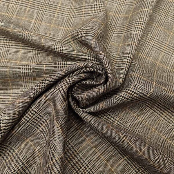 Tessuto pettinato motivo principe di galles bianco - nero - giallo