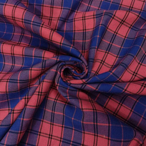 Tessuto pettinato motivo quadri corallo - blu