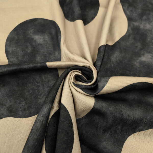 Tessuto Piquet di Cotone a fantasia motivo astratto nero - beige - bianco