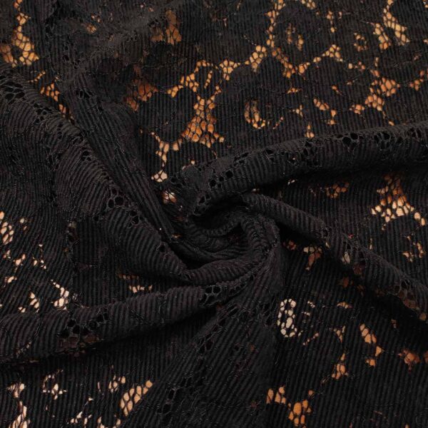 Tessuto Pizzo Rebrodè con applicazioni in velluto motivo floreale nero