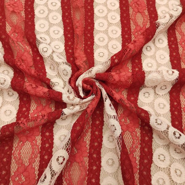 Tessuto Pizzo motivo geometrico panna - corallo - rosso