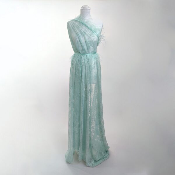 Tessuto Pizzo Chantilly acquamarina