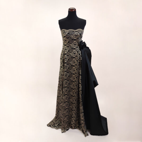 Tessuto Pizzo elasticizzato motivo floreale nero - oro